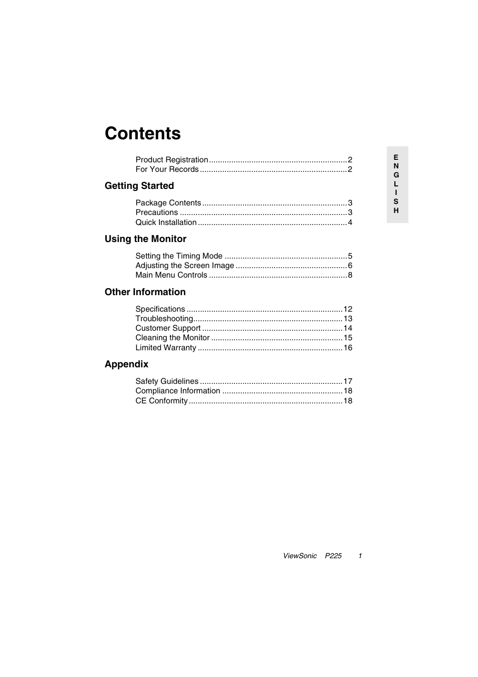 VIEWSONIC P225 User Manual | Page 2 / 20