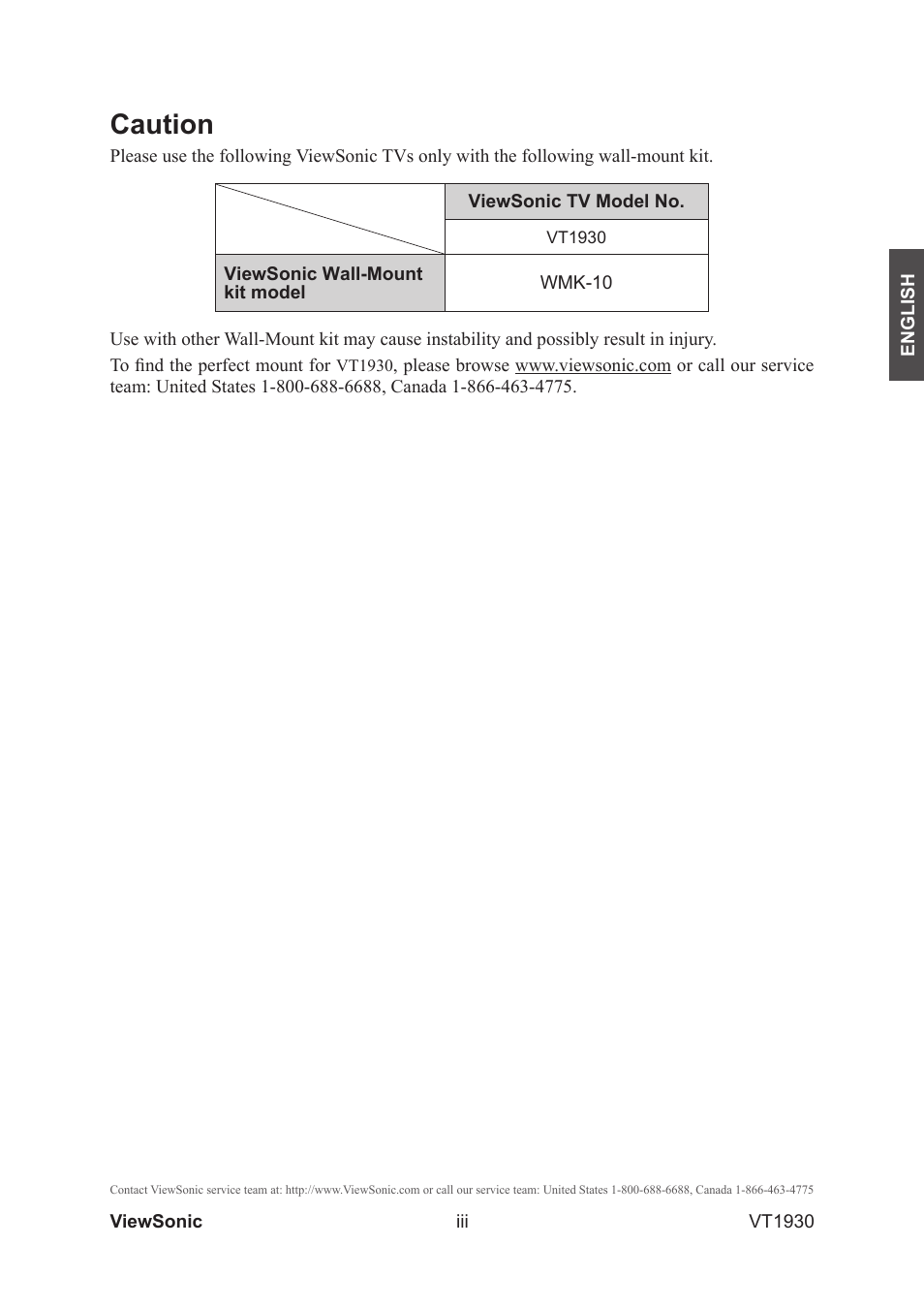 Caution | VIEWSONIC VS12115-3M User Manual | Page 4 / 47