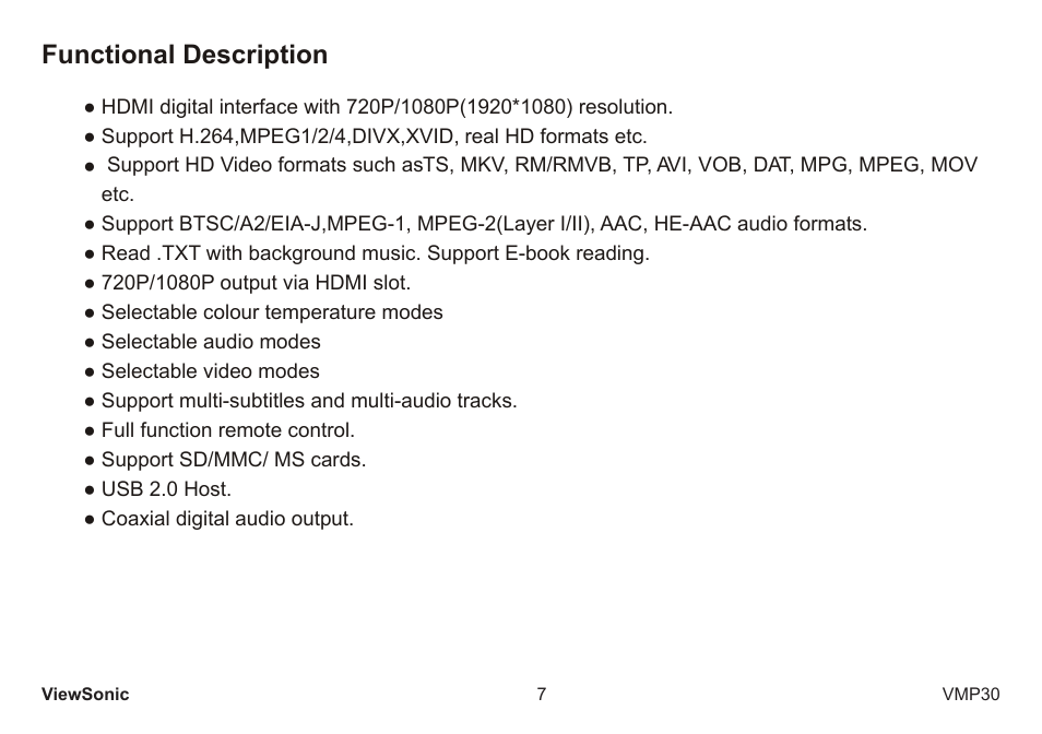 Functional description | VIEWSONIC VS12770 User Manual | Page 12 / 25