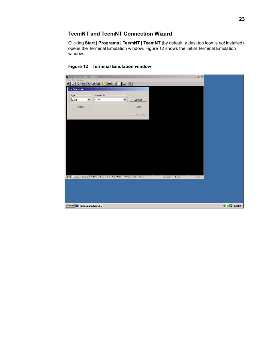 Teemnt and teemnt connection wizard, Terminal emulation window 23 | Wyse Technology TM 9000 Series User Manual | Page 35 / 74