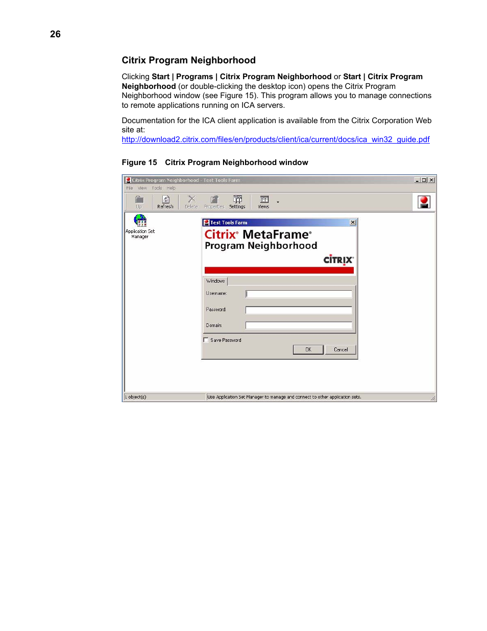 Citrix program neighborhood, Citrix program neighborhood 26, Citrix program neighborhood window | Wyse Technology TM 9000 Series User Manual | Page 38 / 74