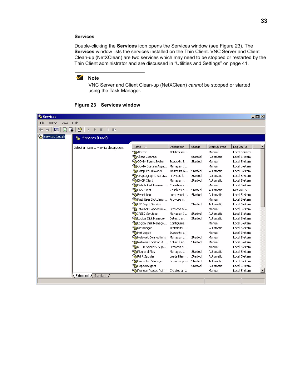 Services window 33 | Wyse Technology TM 9000 Series User Manual | Page 45 / 74