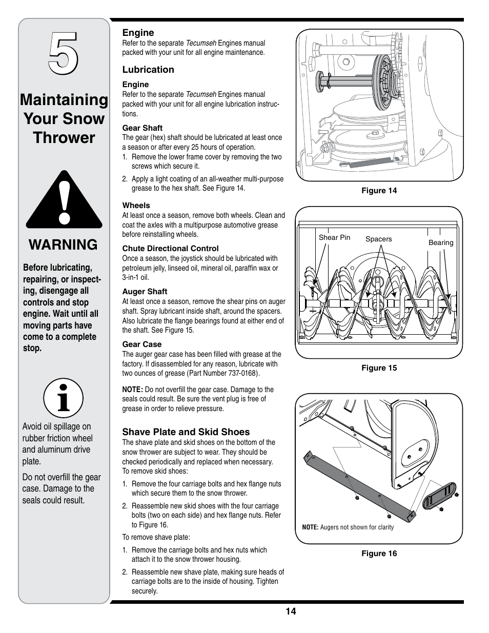 Maintaining your snow thrower, Warning | White Outdoor 769-01923A User Manual | Page 14 / 28