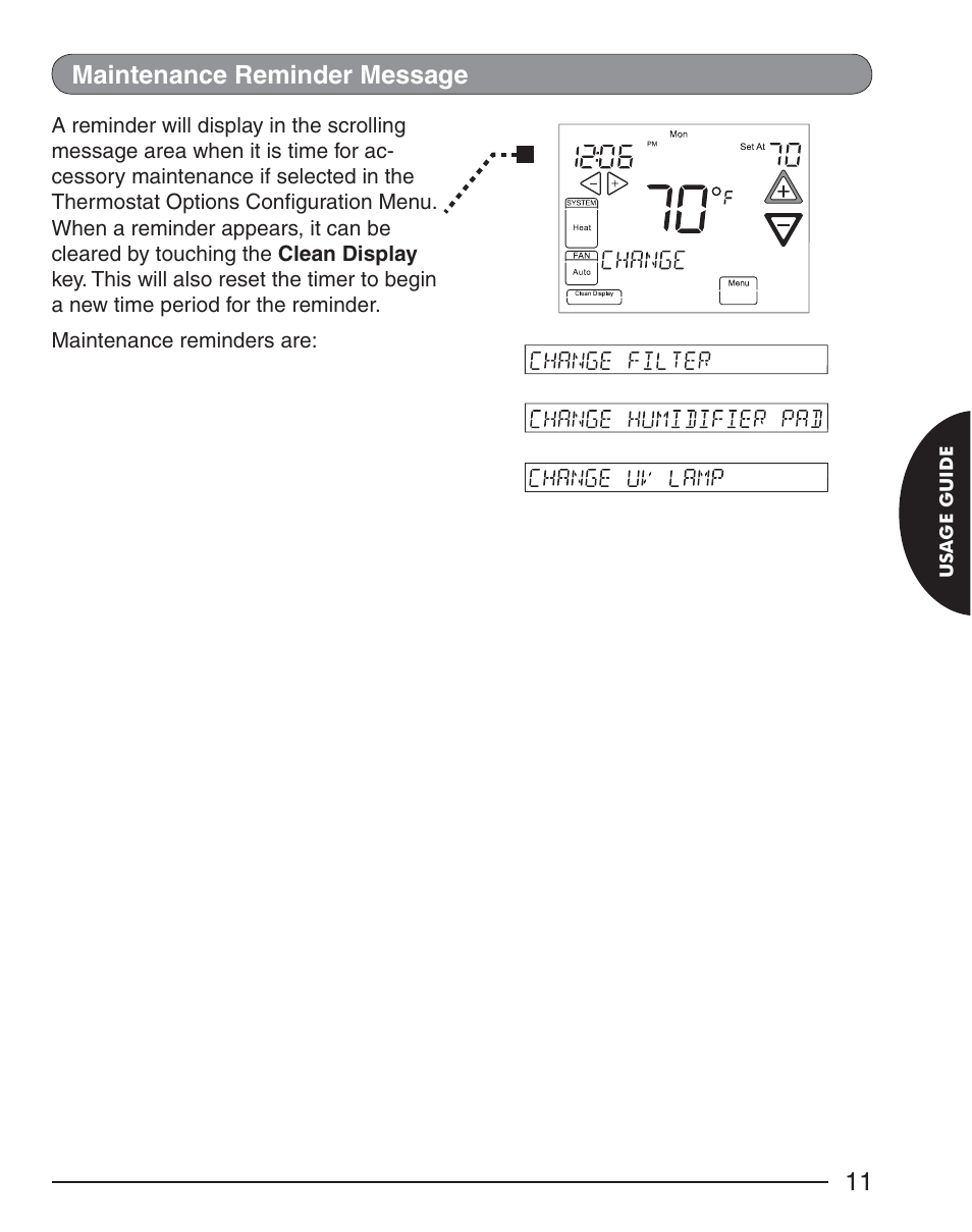 Maintenance reminder message | White Rodgers EMERSON BLUE 1F98EZ-1441 User Manual | Page 11 / 20