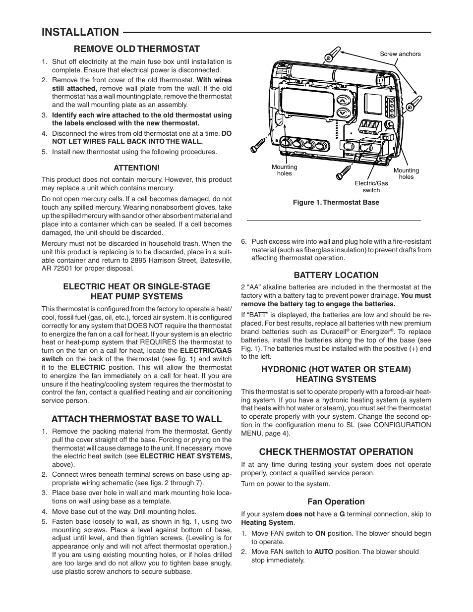 Installation, Remove old thermostat, Attach thermostat base to wall | Check thermostat operation | White Rodgers 875 User Manual | Page 2 / 8