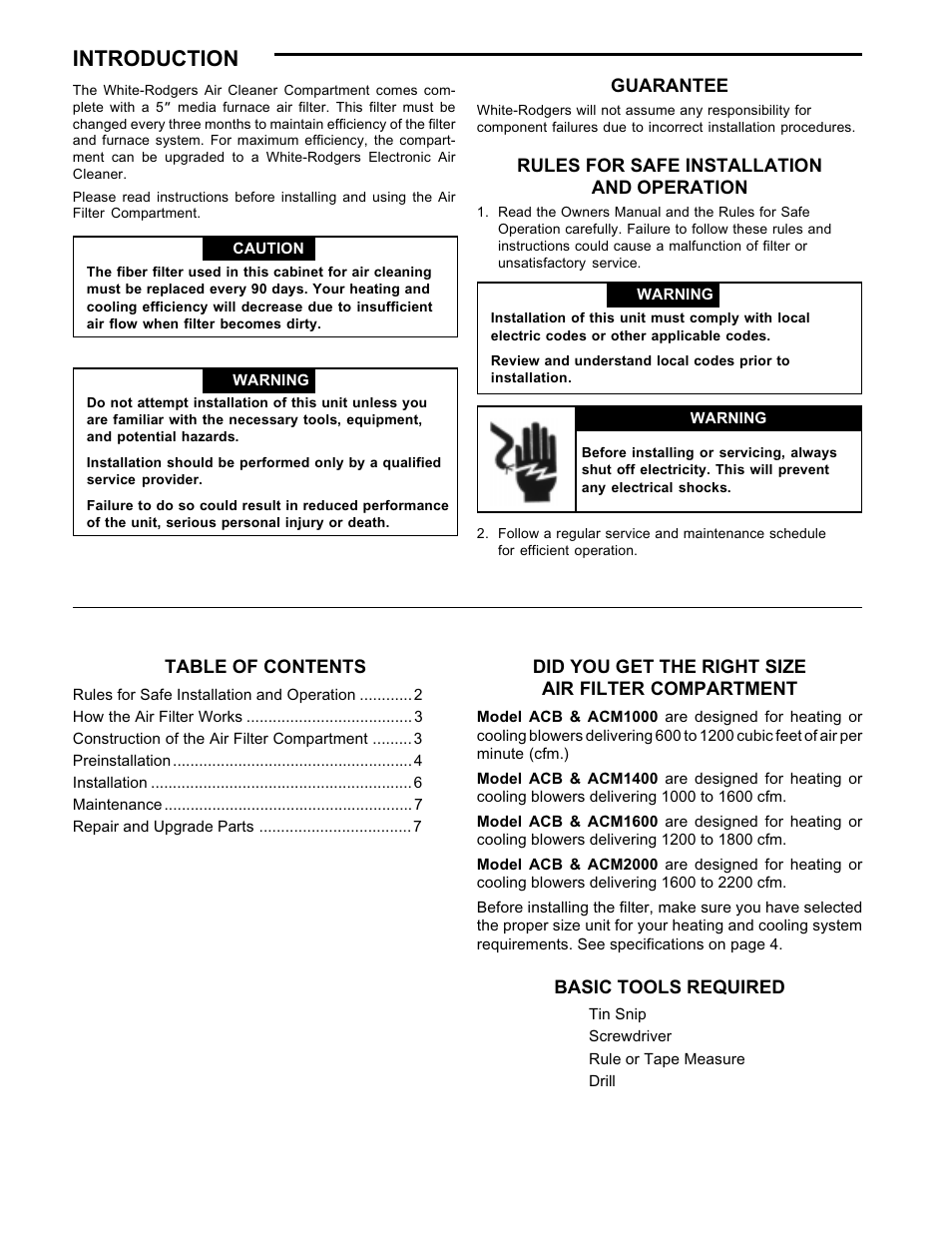 Introduction | White Rodgers ACM1000 User Manual | Page 2 / 8