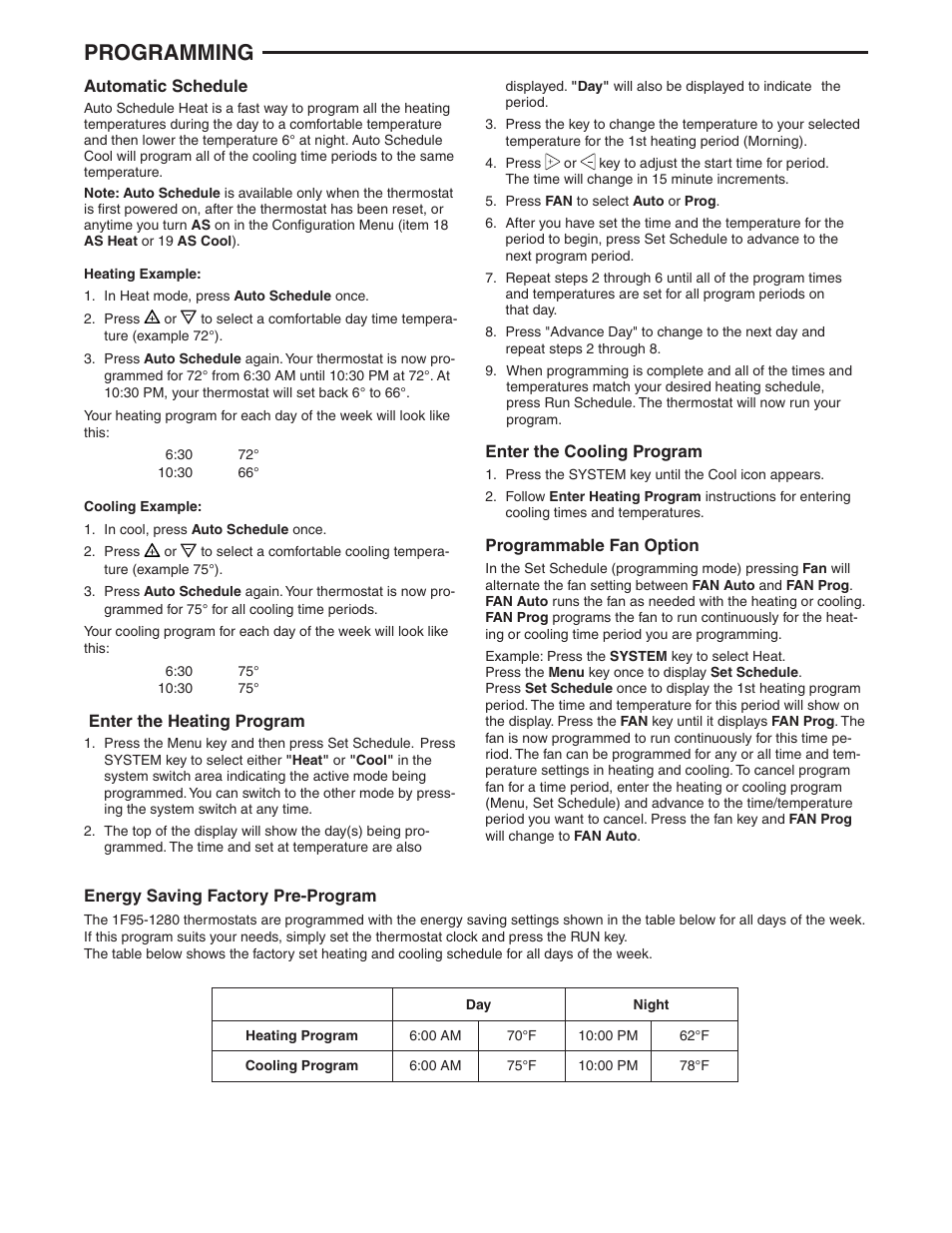 Programming | White Rodgers 1F95-1280 User Manual | Page 11 / 16