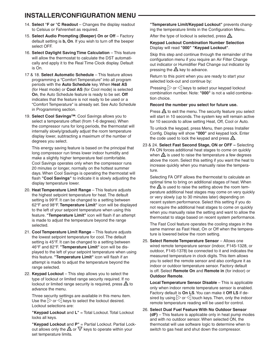Installer/configuration menu | White Rodgers 1F95-1280 User Manual | Page 7 / 16