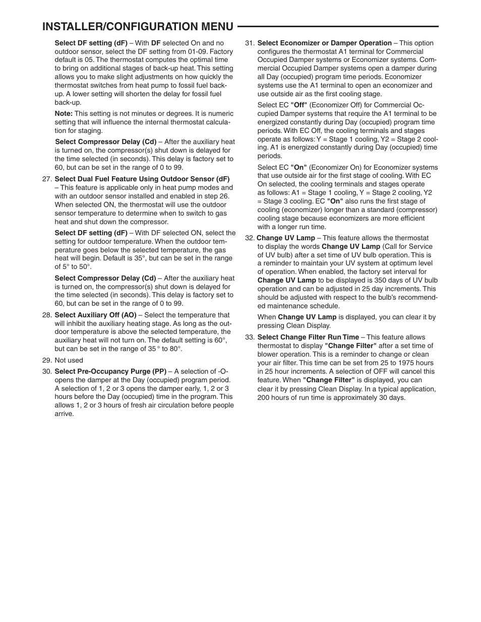 Installer/configuration menu | White Rodgers 1F95-1280 User Manual | Page 8 / 16