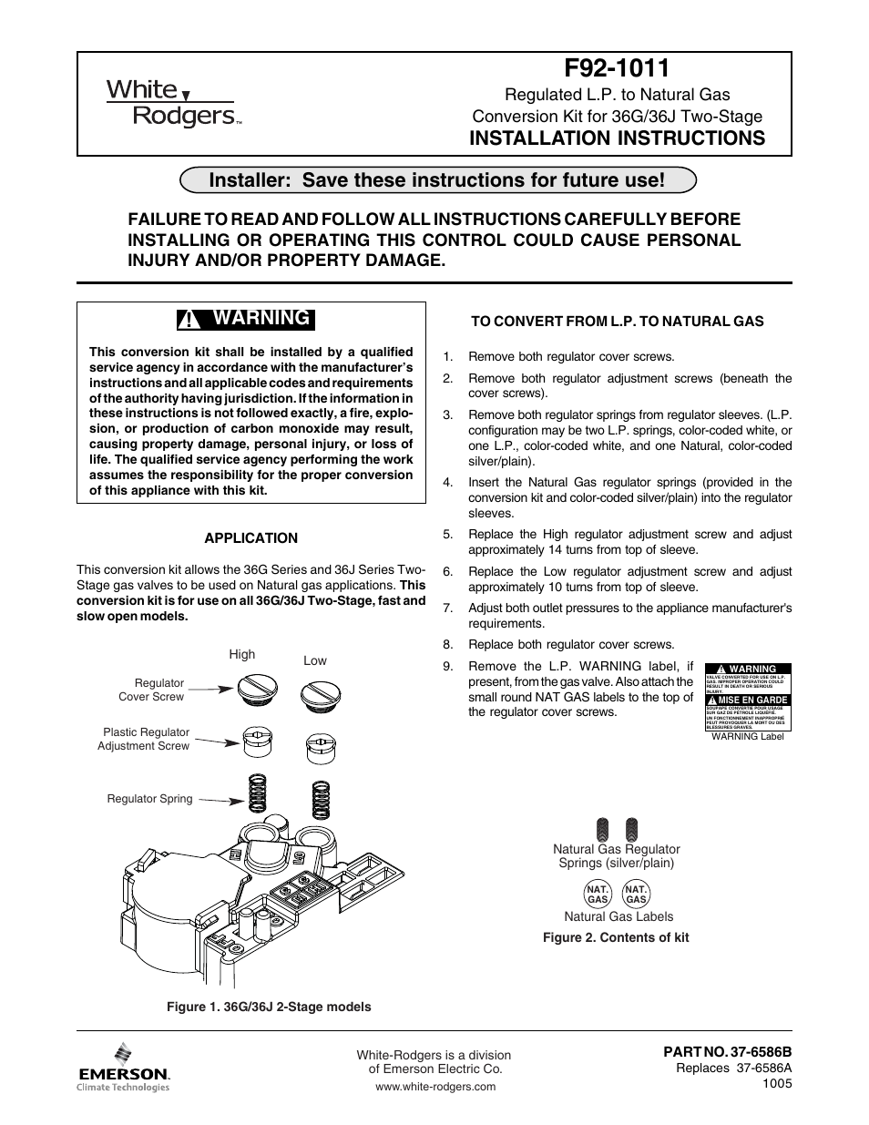 White Rodgers F92-1011 User Manual | 1 page