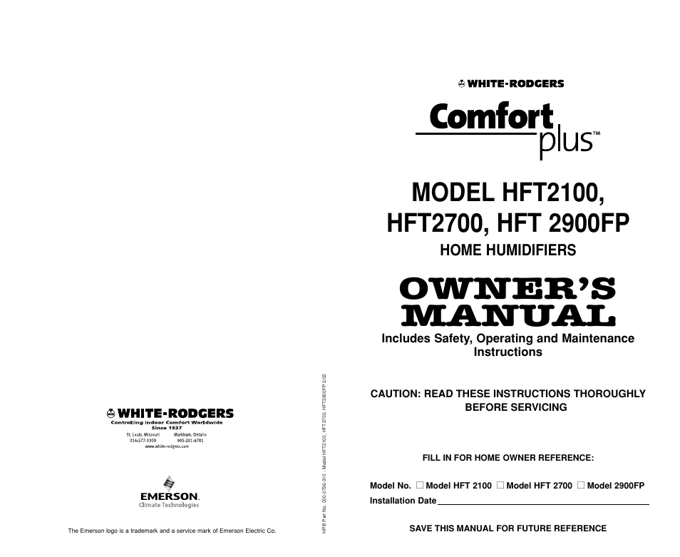 Owner’s manual | White Rodgers HFT 2900FP User Manual | Page 4 / 11