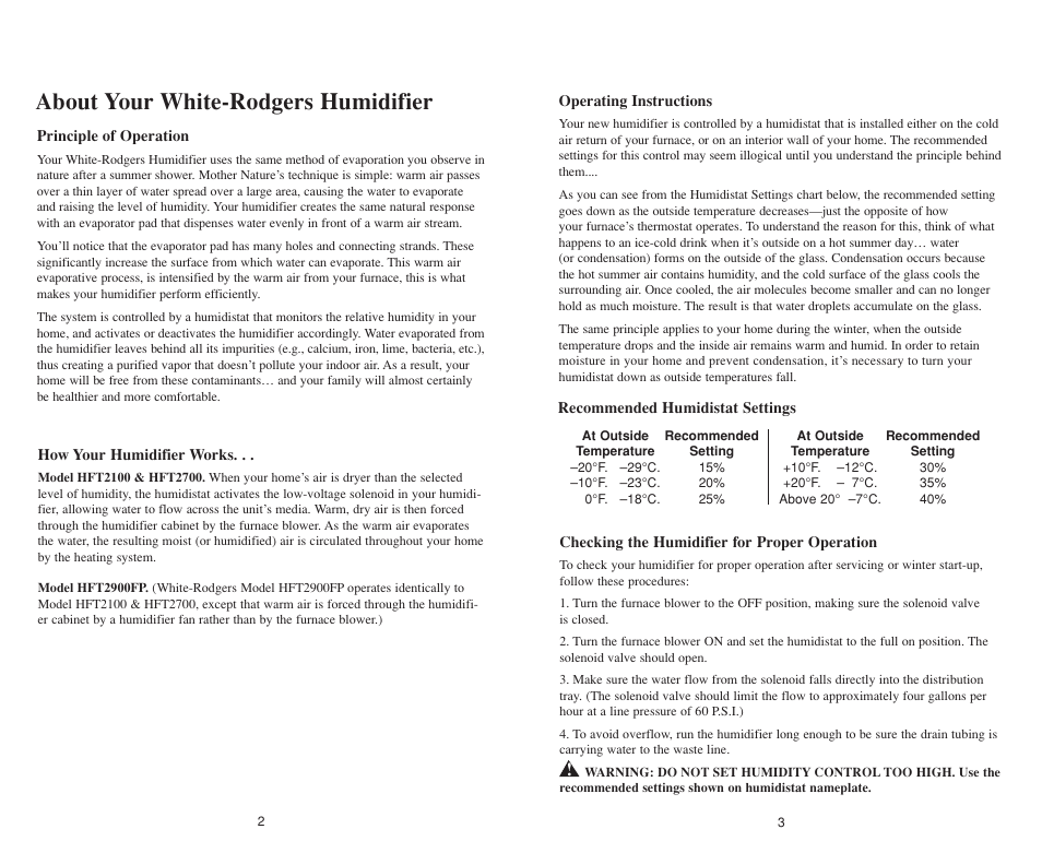 About your white-rodgers humidifier | White Rodgers HFT 2900FP User Manual | Page 7 / 11