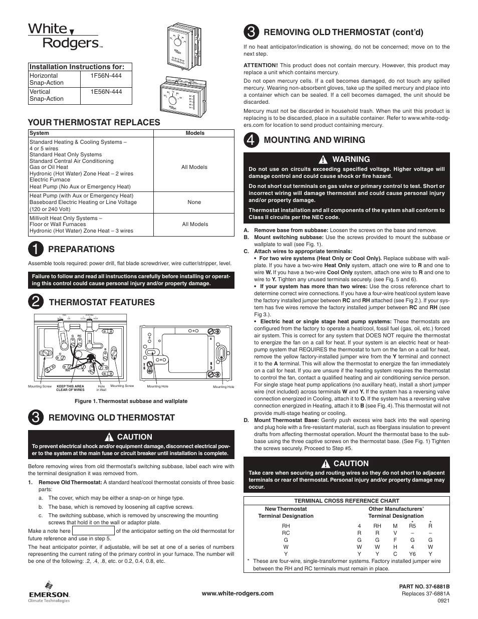 White Rodgers 1E56N-444 User Manual | 8 pages