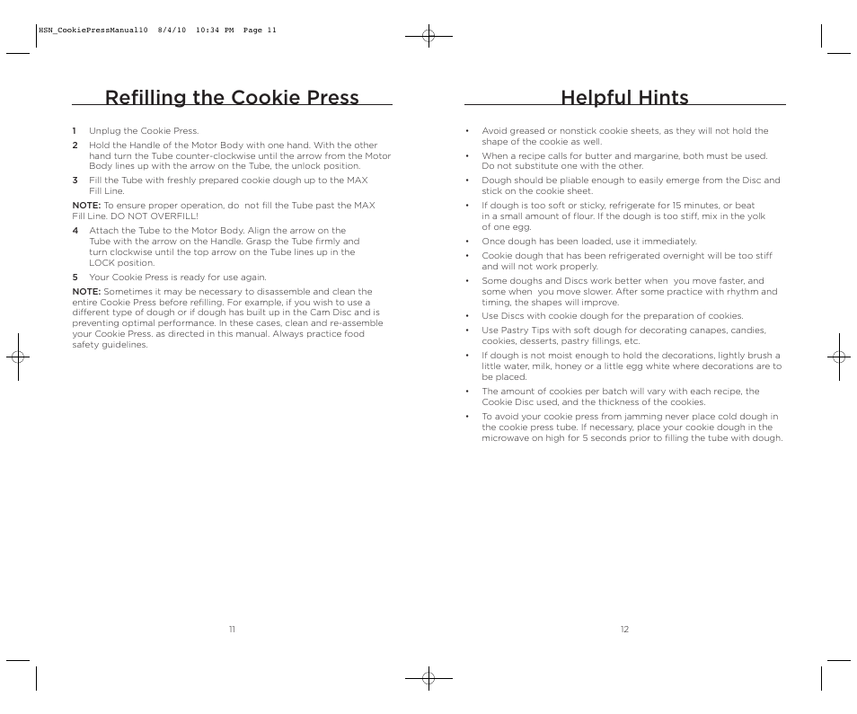 Helpful hints, Refilling the cookie press | Wolfgang Puck BECP0030 User Manual | Page 7 / 18