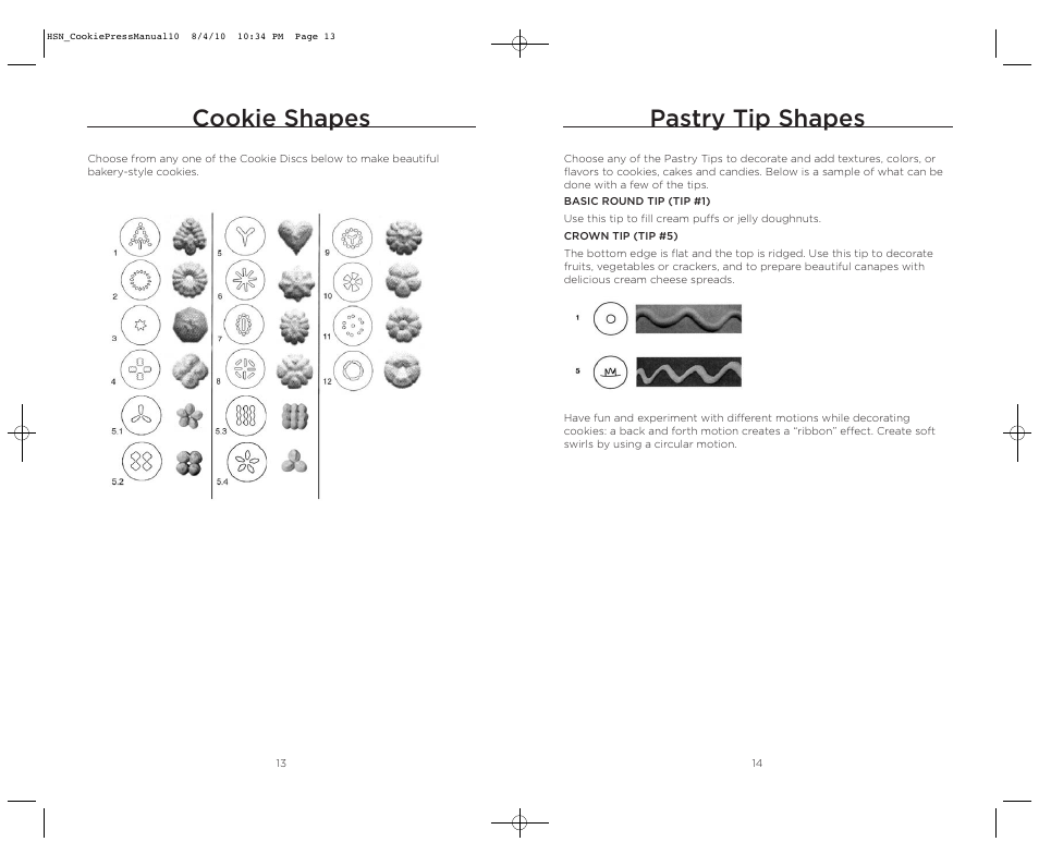 Pastry tip shapes, Cookie shapes | Wolfgang Puck BECP0030 User Manual | Page 8 / 18
