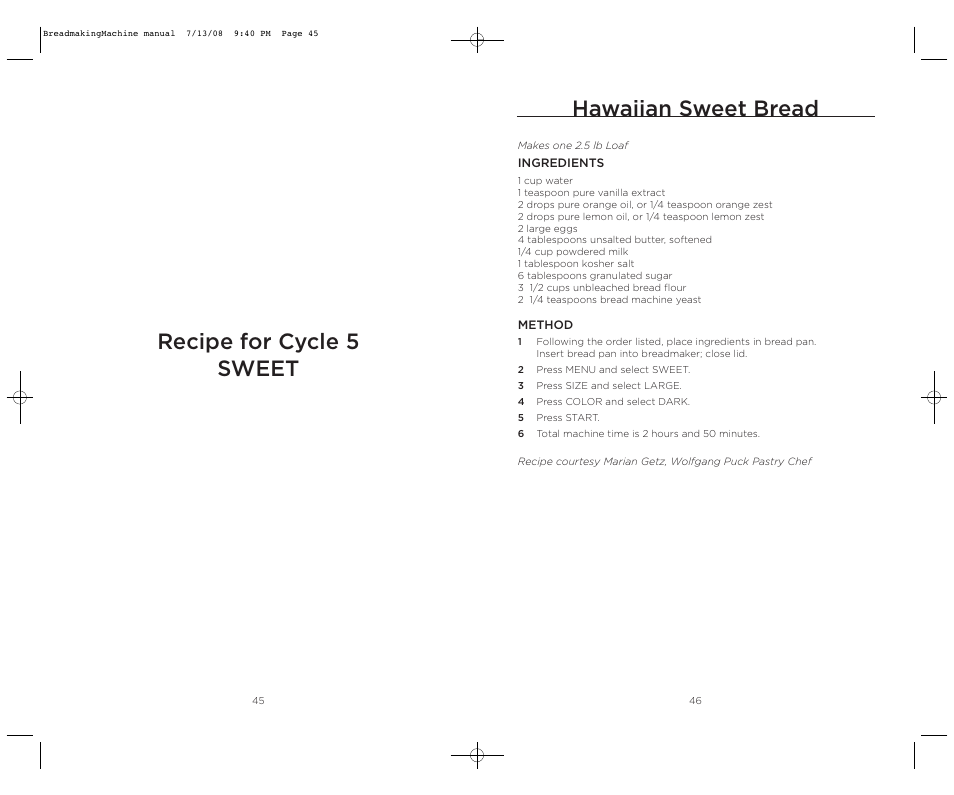 Recipe for cycle 5 sweet hawaiian sweet bread | Wolfgang Puck BBME025 User Manual | Page 24 / 35