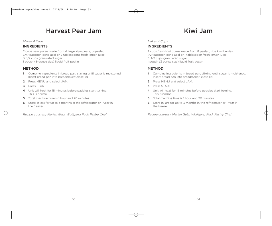 Harvest pear jam, Kiwi jam | Wolfgang Puck BBME025 User Manual | Page 28 / 35