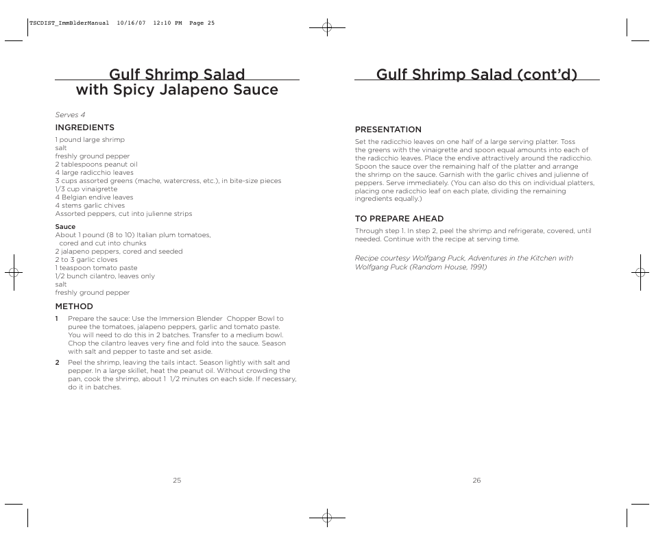 Gulf shrimp salad with spicy jalapeno sauce, Gulf shrimp salad (cont’d) | Wolfgang Puck WPIB0010C User Manual | Page 14 / 24