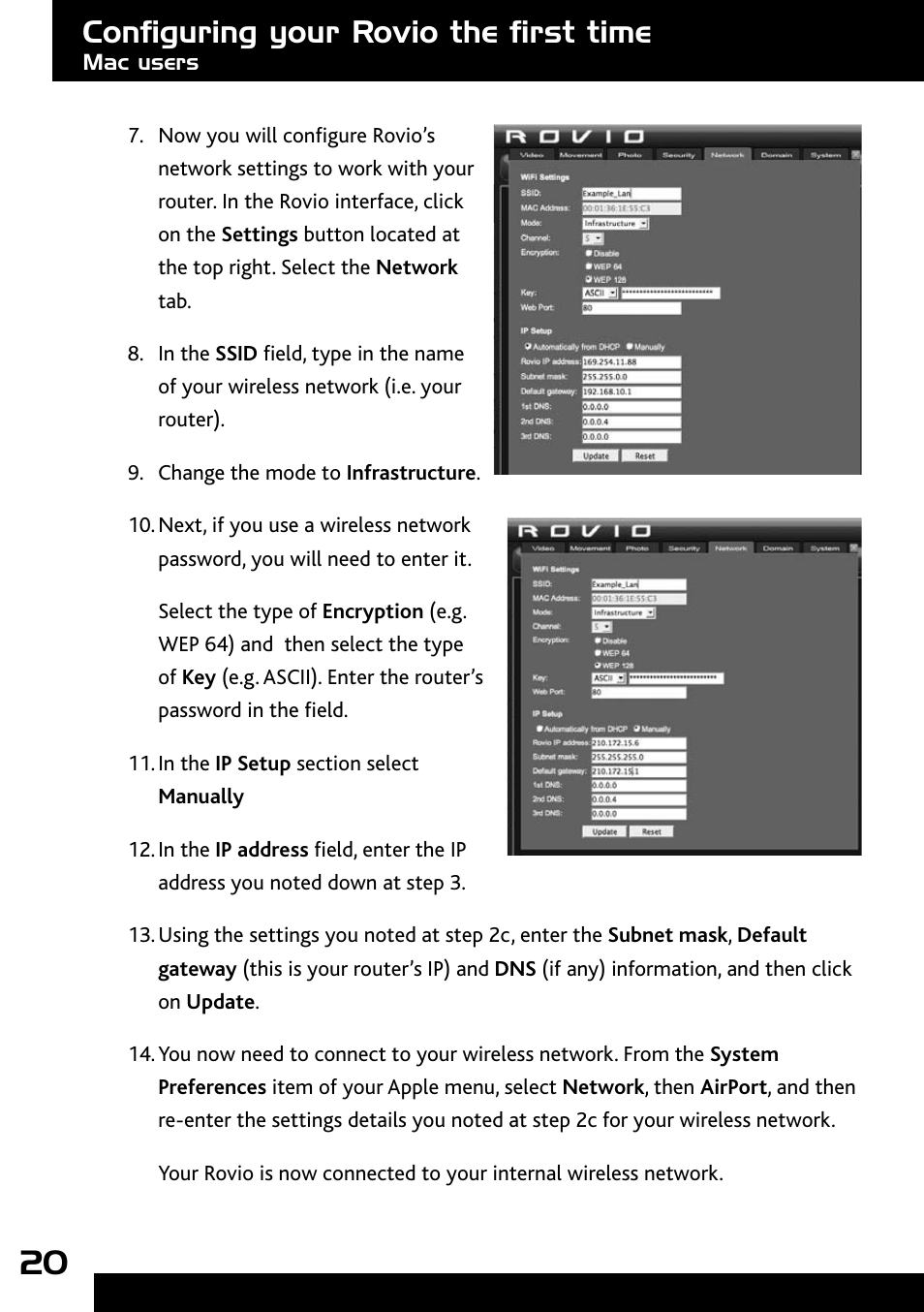 Configuring your rovio the first time | Wow Wee Rovio 8033 User Manual | Page 20 / 54