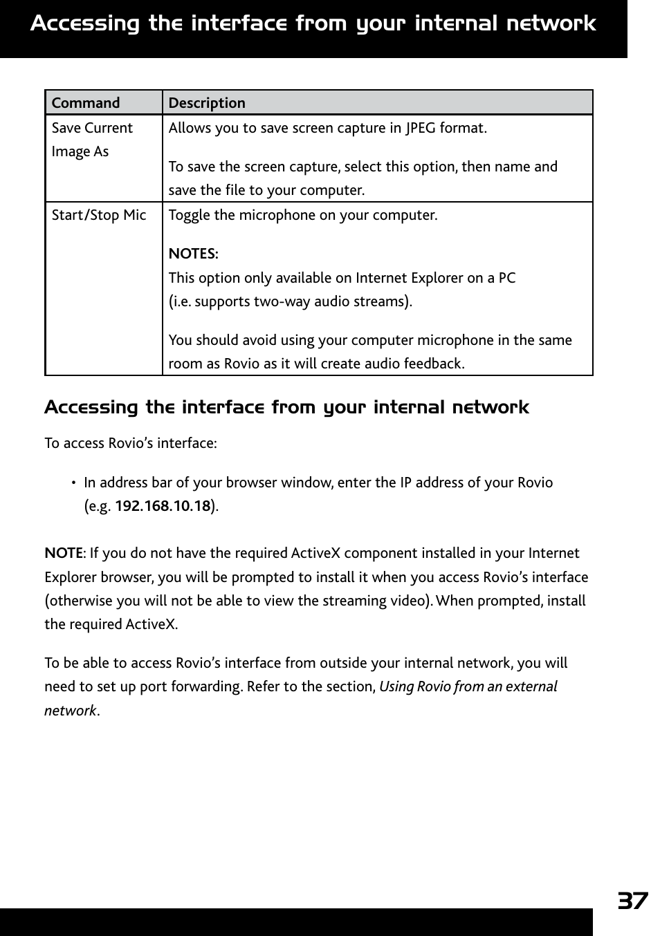 Accessing the interface from your internal network | Wow Wee Rovio 8033 User Manual | Page 37 / 54