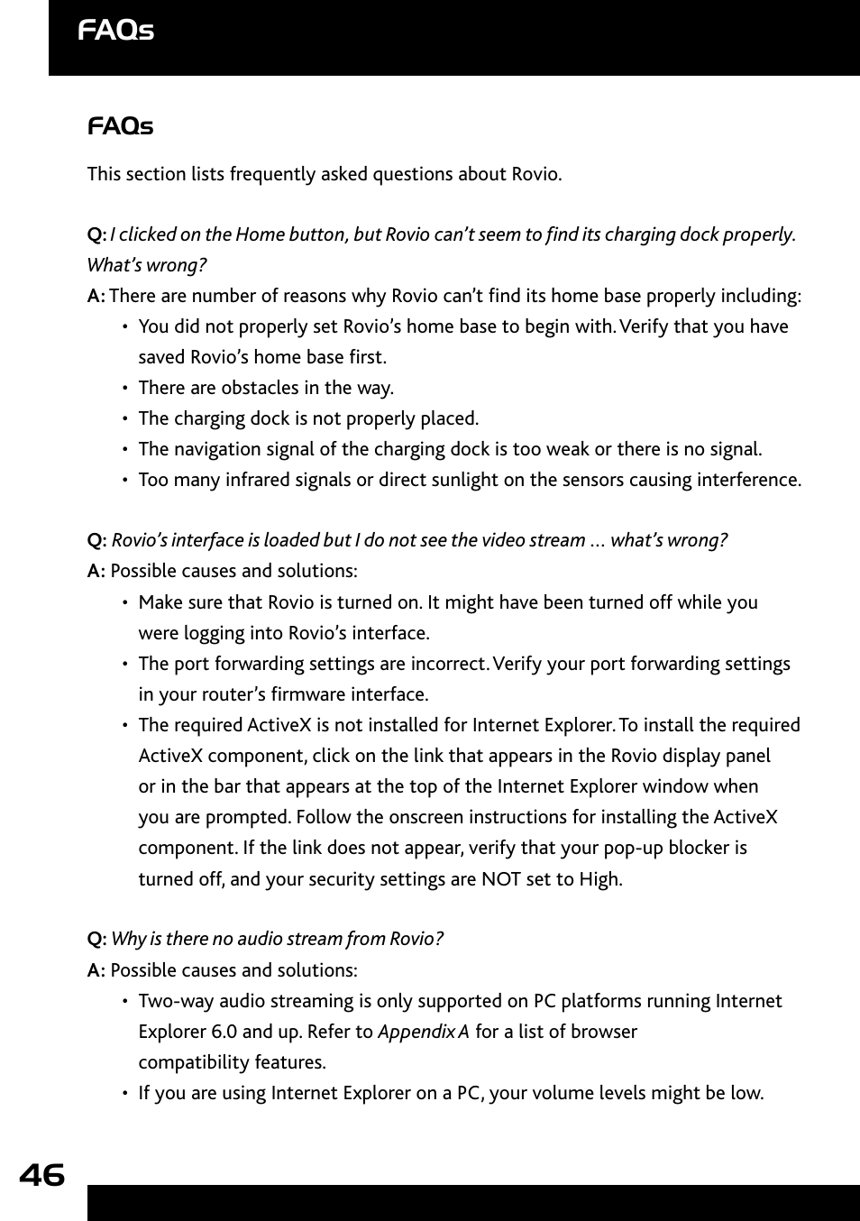 Faqs | Wow Wee Rovio 8033 User Manual | Page 46 / 54