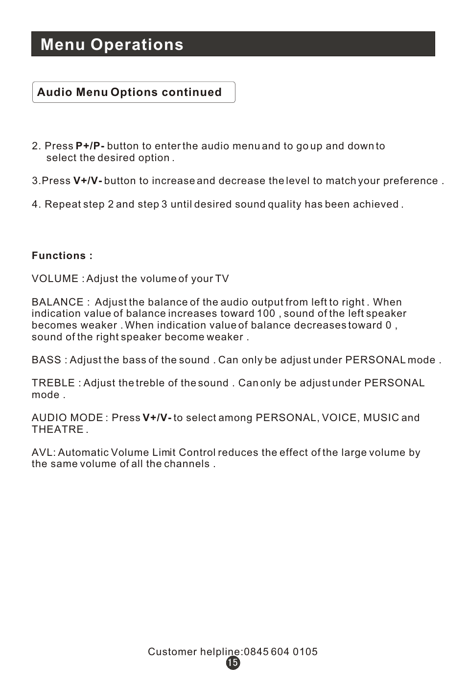 Т³гж 19, Menu operations | Wharfedale L15T11W-A User Manual | Page 19 / 44