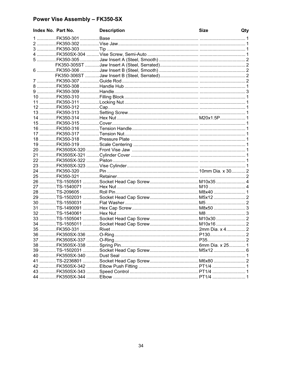 Power vise assembly – fk350-sx | Wilton FK350-4 User Manual | Page 34 / 44