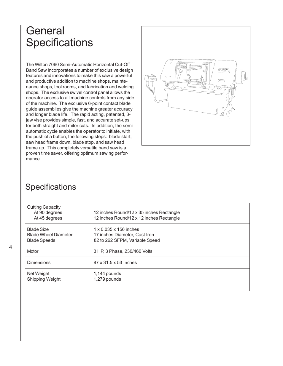 General specifications, Specifications | Wilton 7060 User Manual | Page 4 / 28