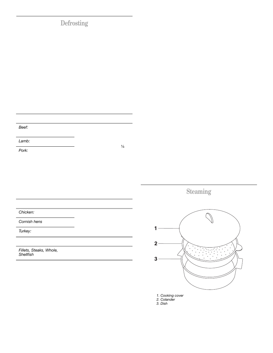 Defrosting, Steaming | Whirlpool GH8155XJ User Manual | Page 14 / 20