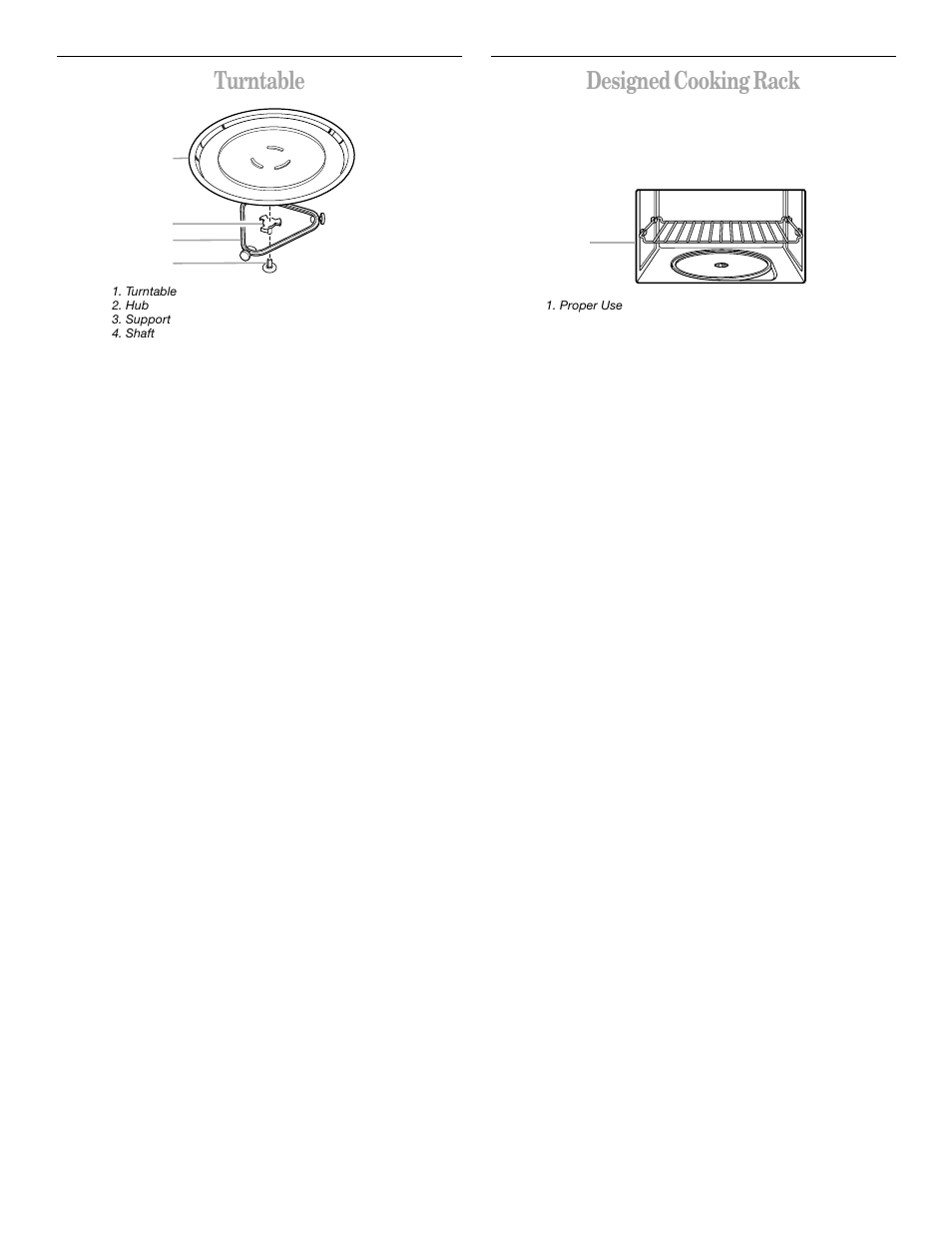 Turntable, Designed cooking rack | Whirlpool GH8155XJ User Manual | Page 6 / 20