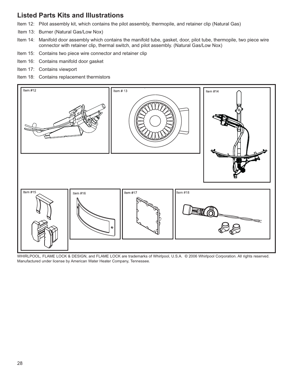 Listed parts kits and illustrations | Whirlpool Energy Smart W10100870 User Manual | Page 28 / 28