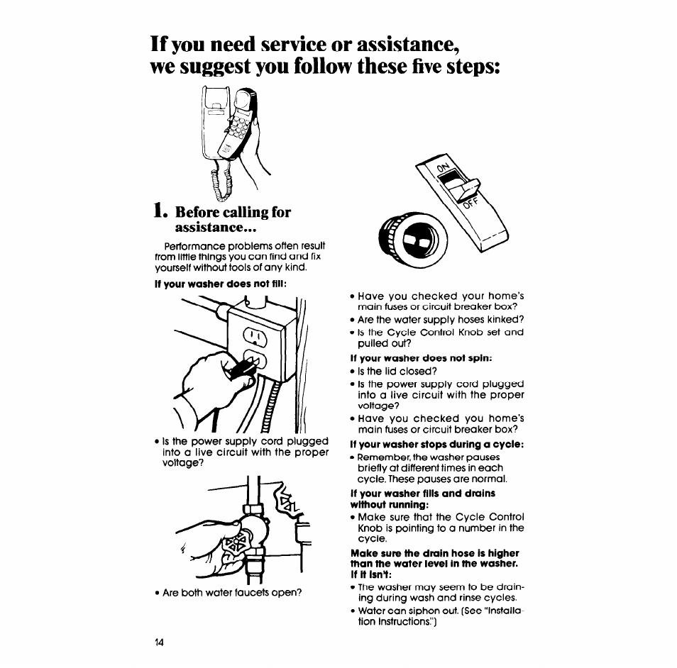 Before calling for assistance | Whirlpool LA5578XS User Manual | Page 14 / 16