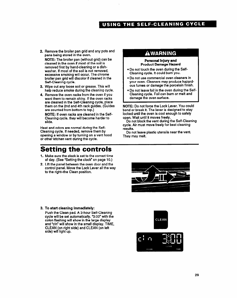 Setting the controls, Warning | Whirlpool RB260PXY User Manual | Page 29 / 40