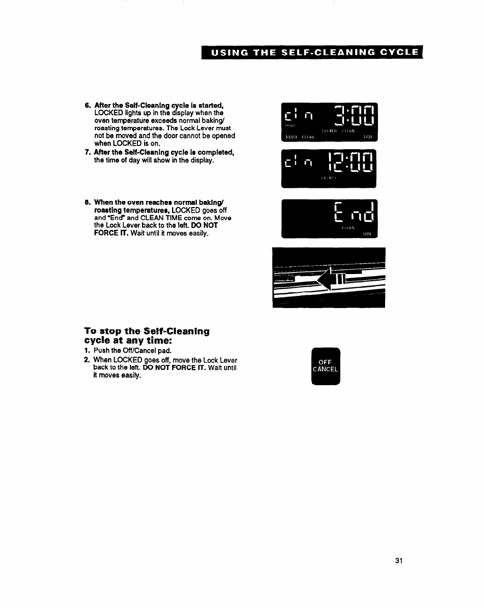 To stop the self-cleaning cycle at any time, I l u u, R ! r , i - i n n | Whirlpool RB260PXY User Manual | Page 31 / 40