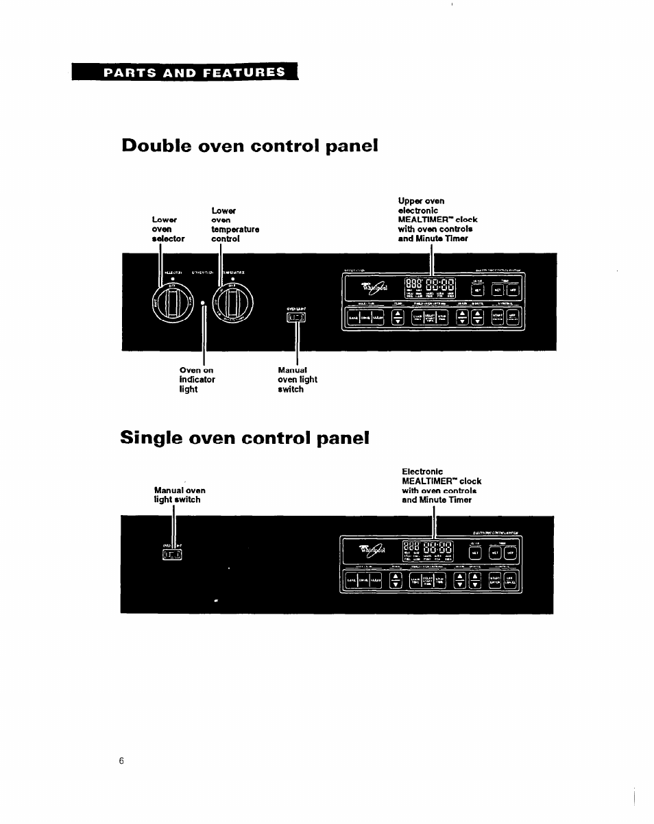 Double oven control panel, Single oven control panel | Whirlpool RB260PXY User Manual | Page 6 / 40
