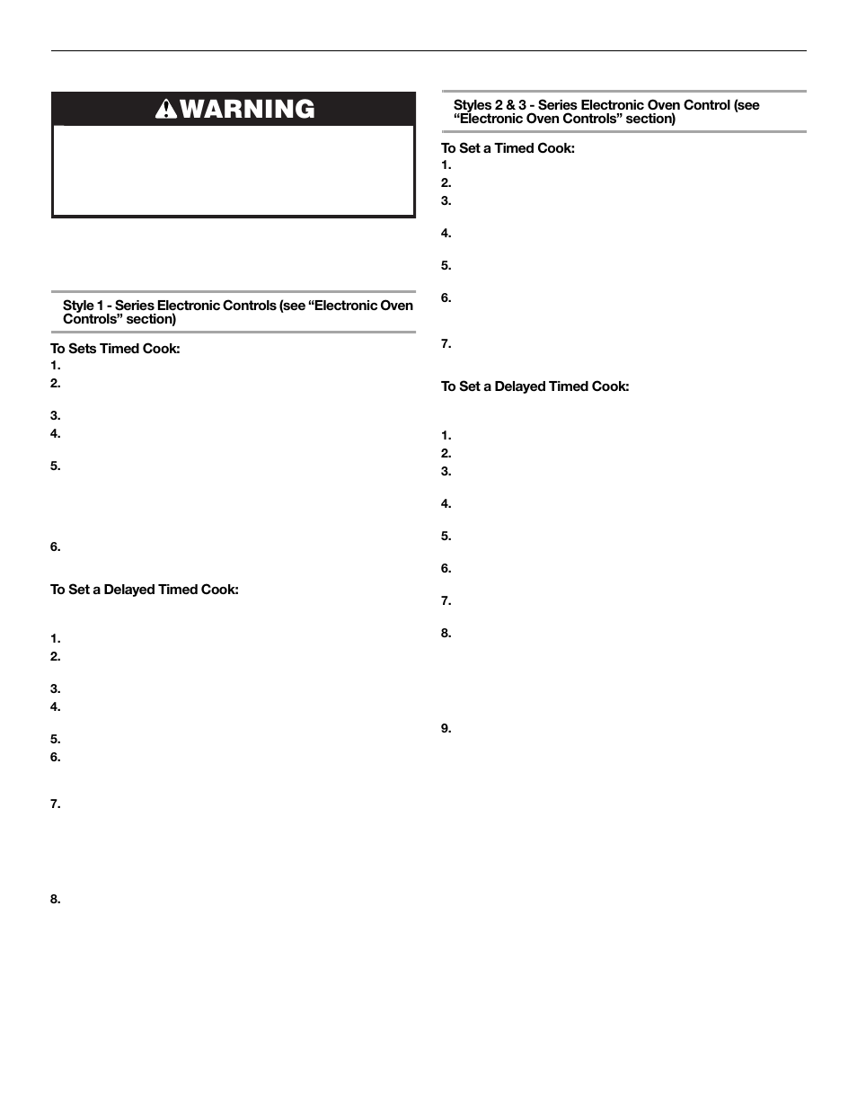 Warning, Timed cooking | Whirlpool 9763003 User Manual | Page 14 / 24