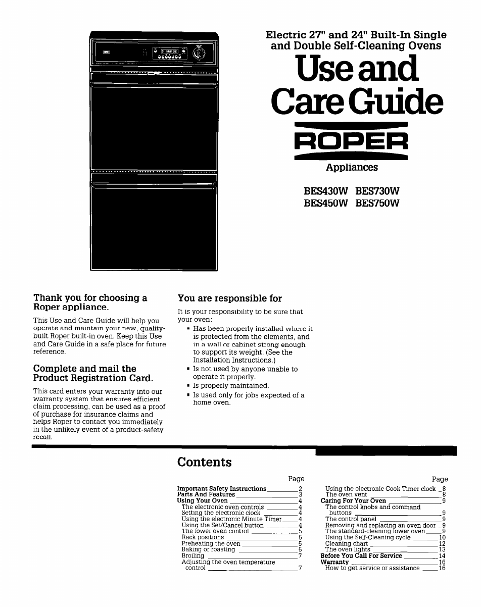 Whirlpool BES750W User Manual | 16 pages