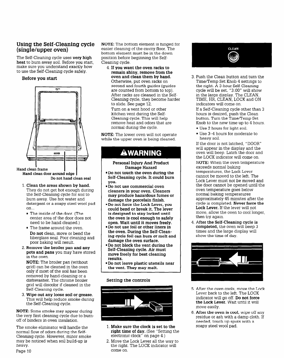 I^warning, Using the self-cleaning cycle (single/upper oven) | Whirlpool BES750W User Manual | Page 10 / 16