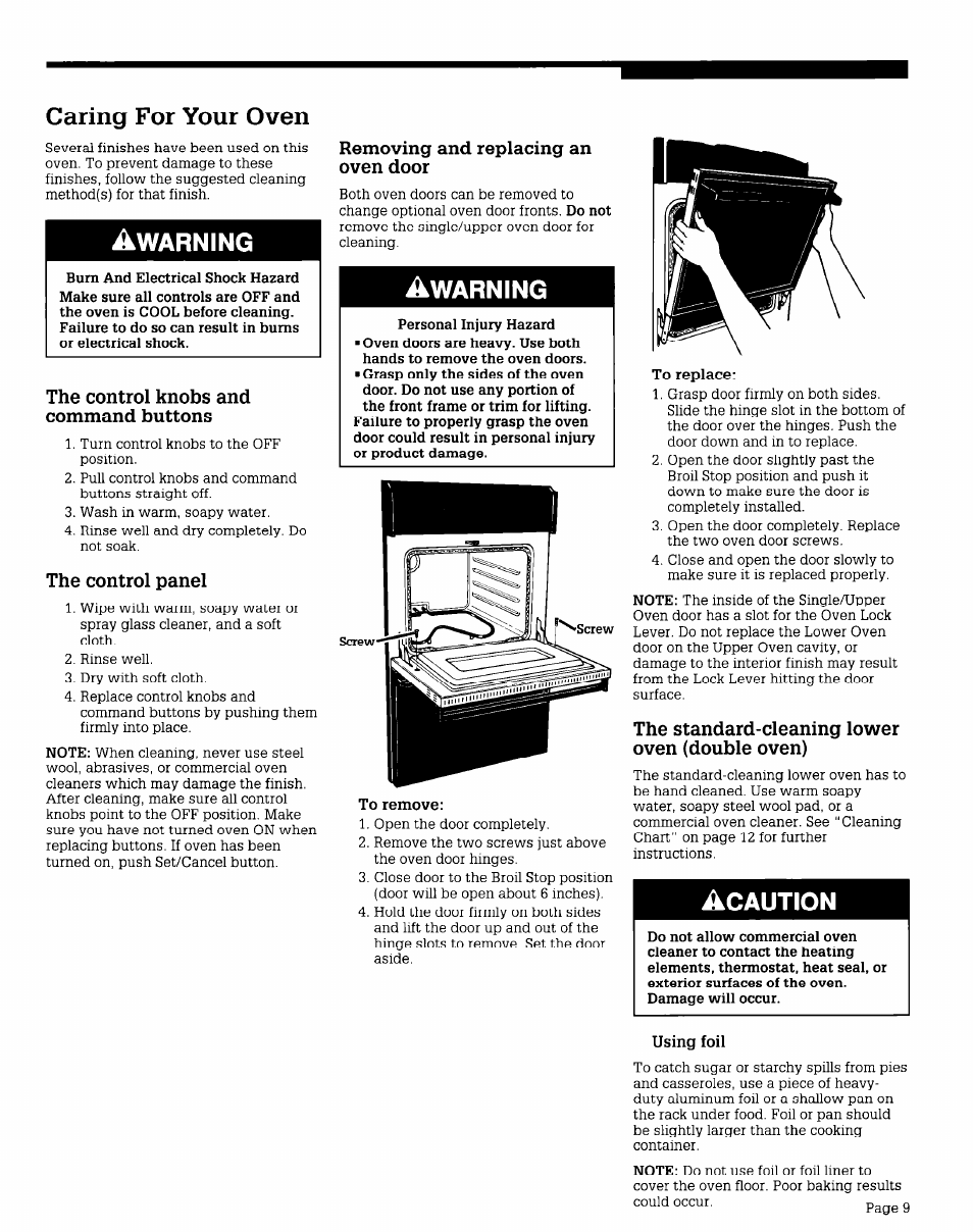 Caring for your oven | Whirlpool BES750W User Manual | Page 9 / 16