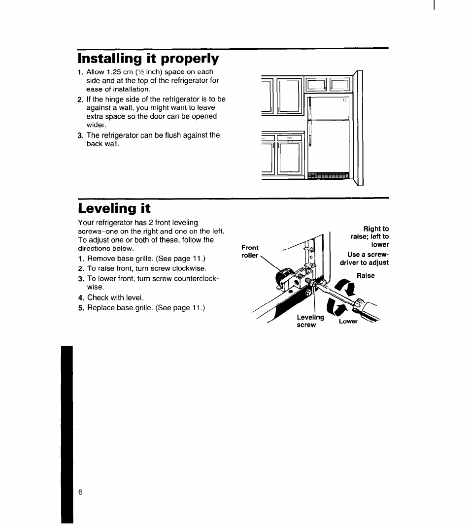 Installing it properly, Leveling it | Whirlpool 8ET18ZK User Manual | Page 7 / 20