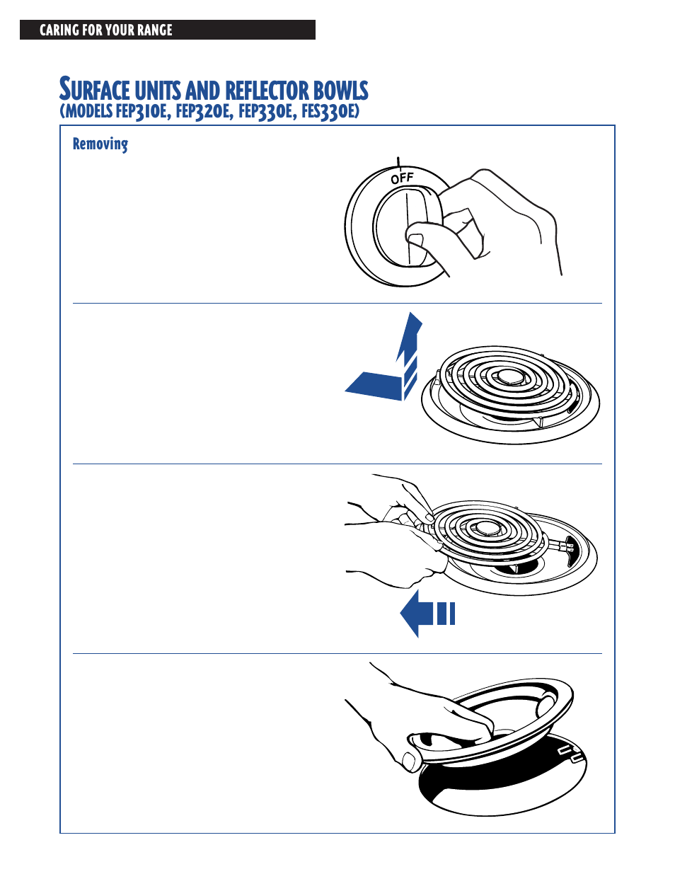 Surface units and reflector bowls, Urface, Units | Reflector, Bowls | Whirlpool FES364E User Manual | Page 34 / 48