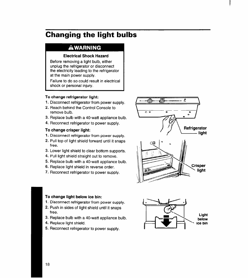 Changing the light bulbs | Whirlpool 8ED22DQ User Manual | Page 19 / 30