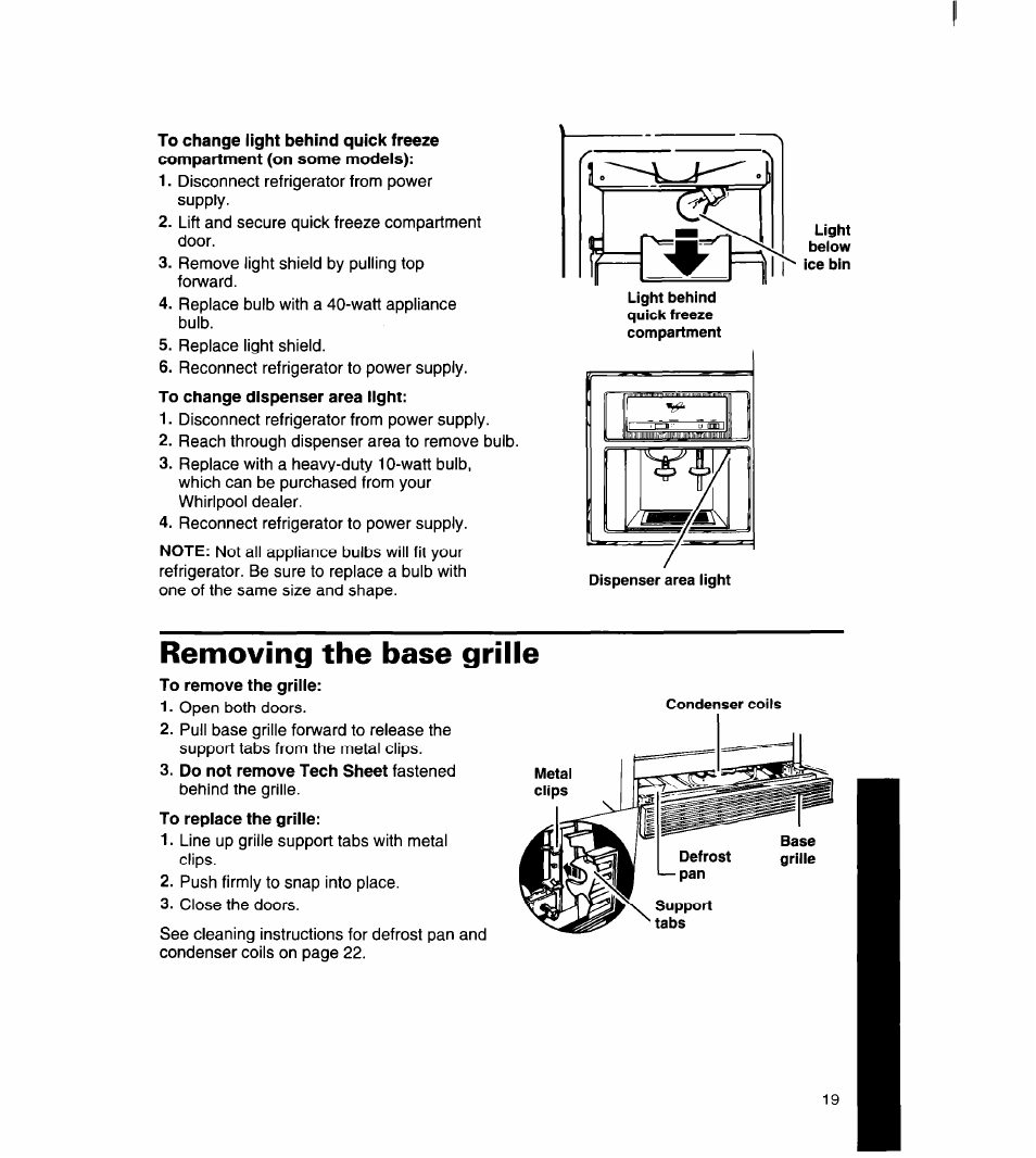 Removing the base grille | Whirlpool 8ED22DQ User Manual | Page 20 / 30