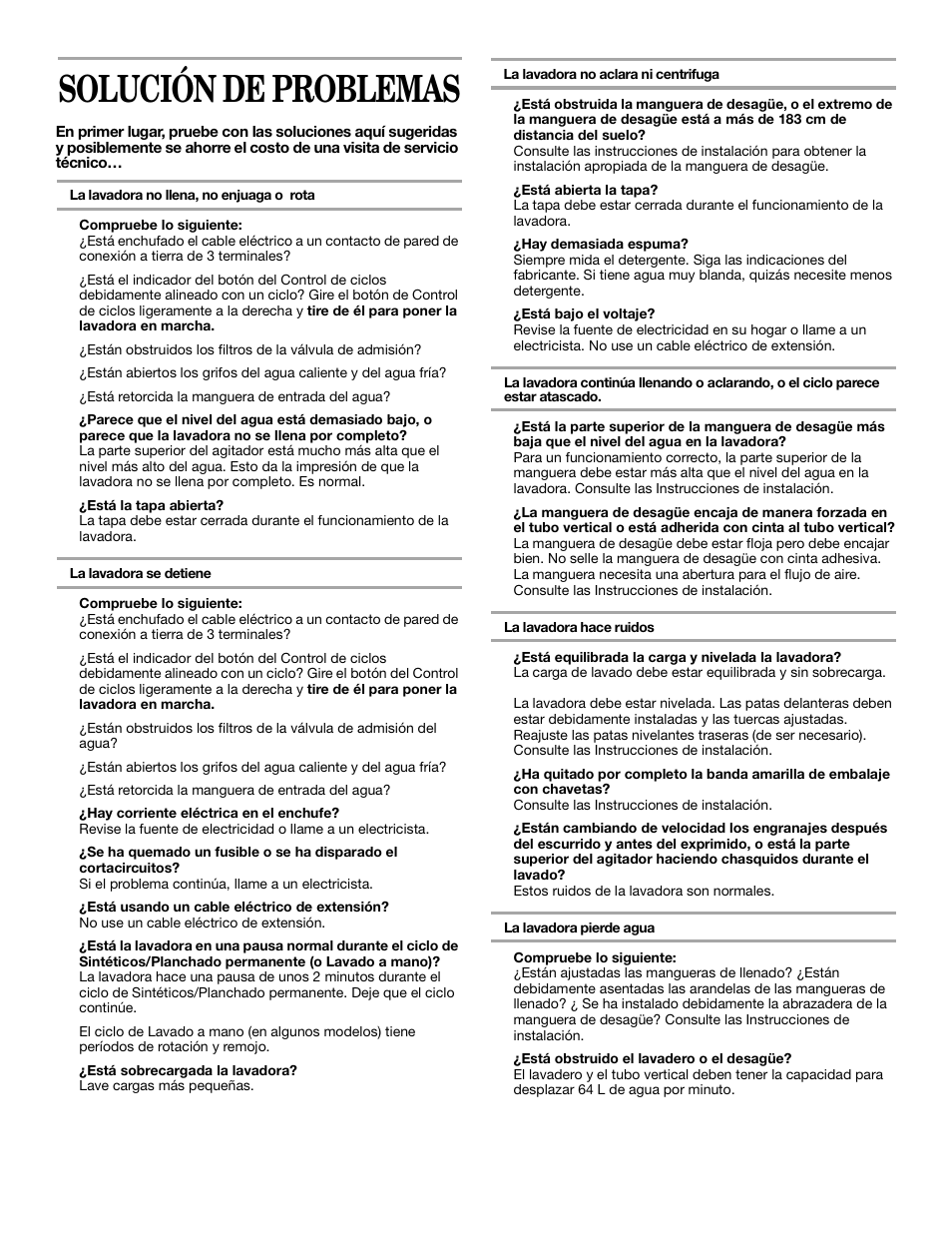 Solución de problemas | Whirlpool 3XLSQ7533 User Manual | Page 21 / 35