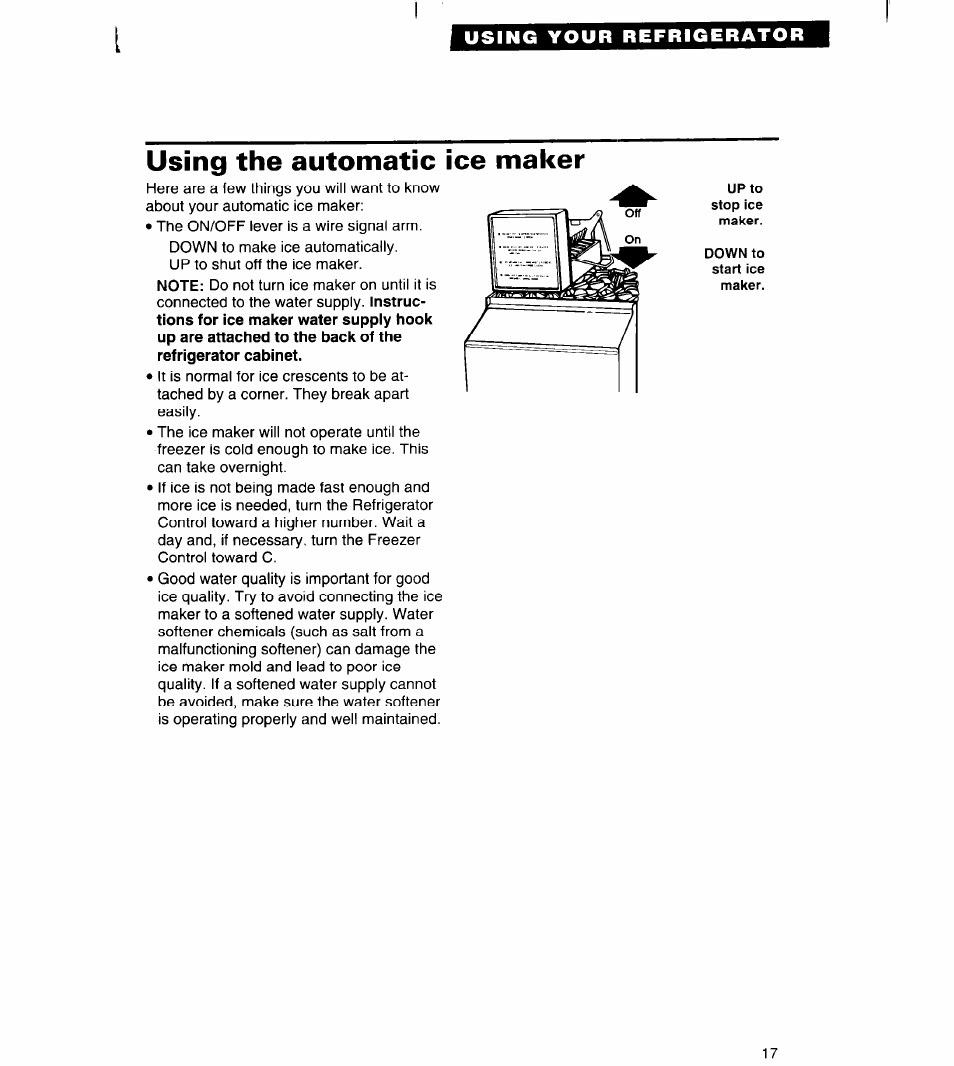 Using the automatic ice maker | Whirlpool 3VED27DQ User Manual | Page 17 / 30