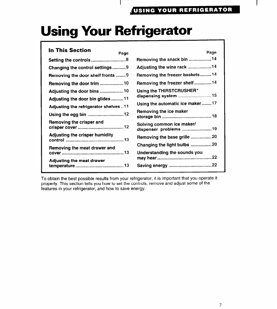 Using your refrigerator, In this section | Whirlpool 3VED27DQ User Manual | Page 7 / 30