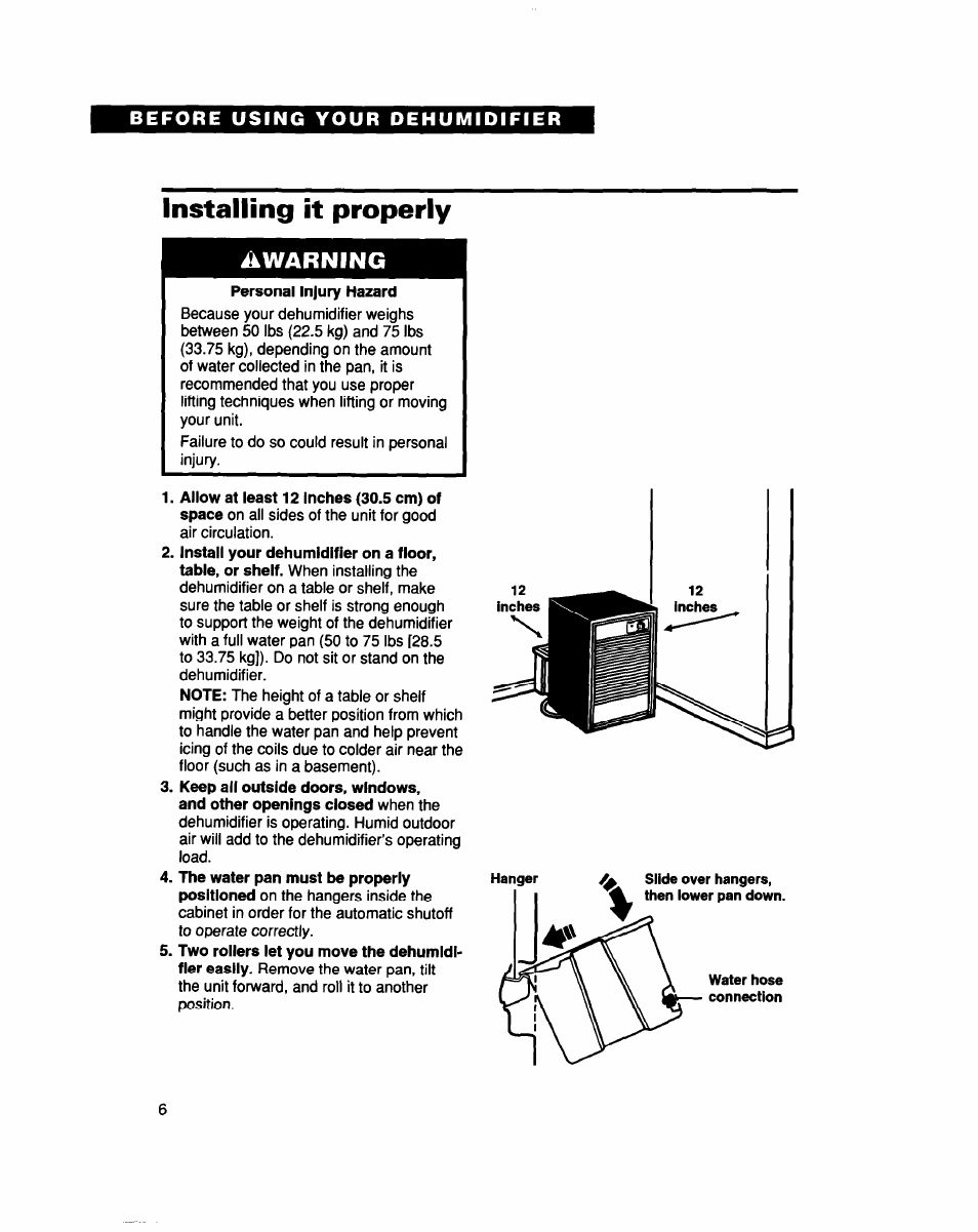 Installing it properly, Ikwarning | Whirlpool AD040 User Manual | Page 6 / 16