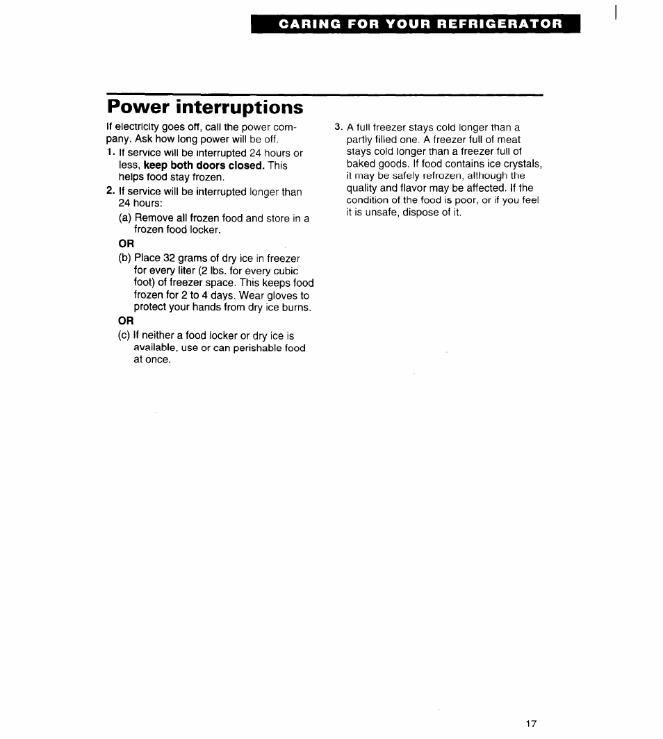 Power interruptions | Whirlpool 4ED20ZK User Manual | Page 17 / 22