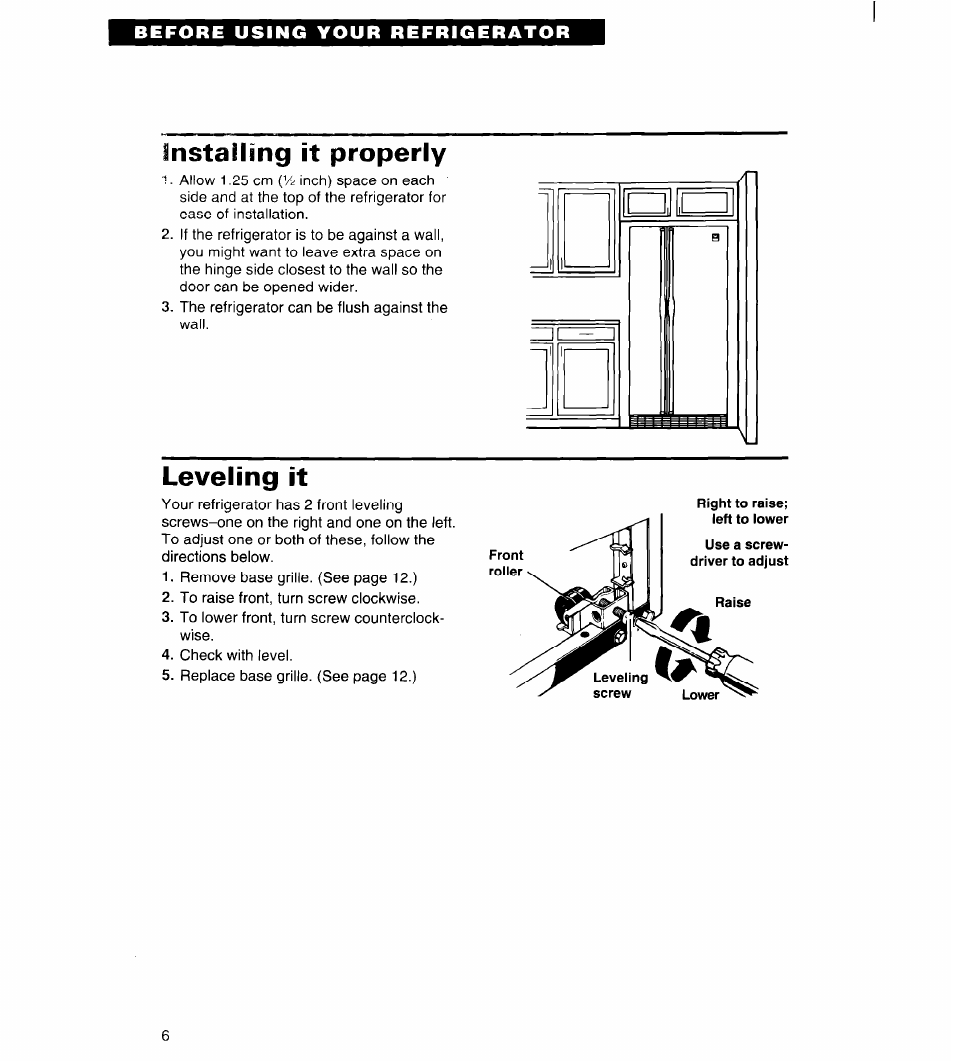 Instailing it properly, Leveling it | Whirlpool 4ED20ZK User Manual | Page 6 / 22