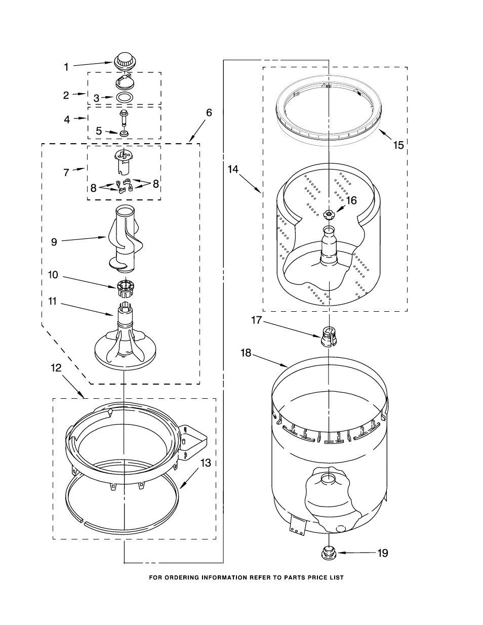 Agitator, basket and tub parts | Whirlpool CAM2752TQ0 User Manual | Page 8 / 17